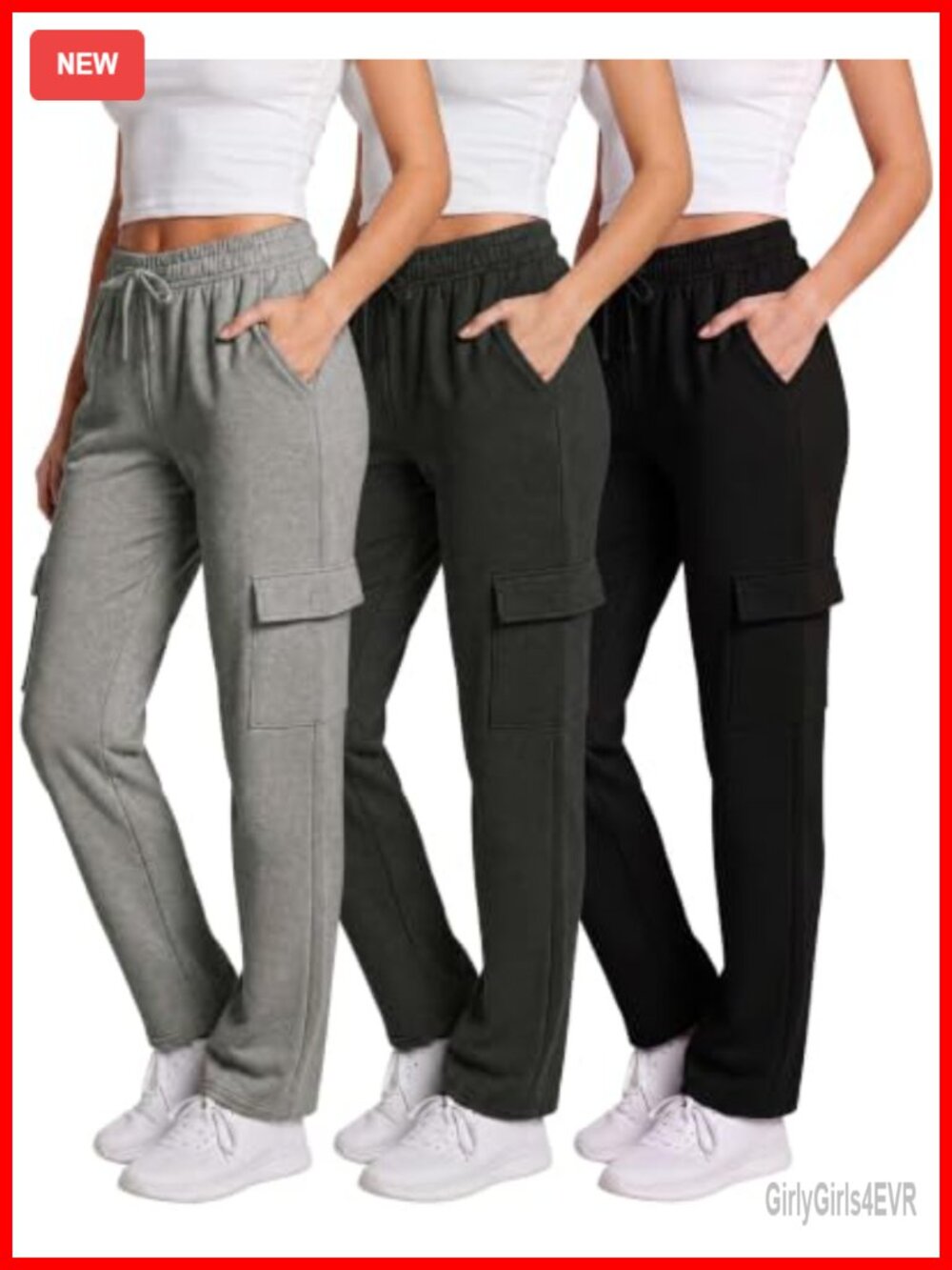 3 Pack Women's Fleece Lined Cargo Sweatpants Baggy Lounge Pockets